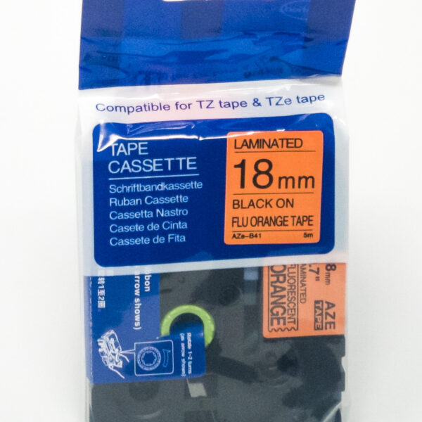 Comp Brother P-Touch TZe-B41 Labelling Tape Cassette Black on Fluorescent Orange also for TZ-B41