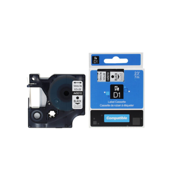 Comp Dymo 45010 S0720500 Labelling Tape Cassette Black on Clear