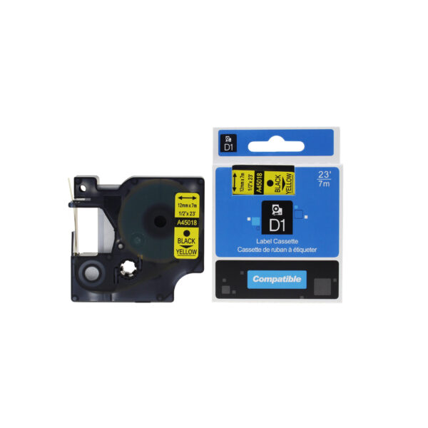Comp Dymo Labelling Tape Cassette 45018 S0720580 Black on Yellow