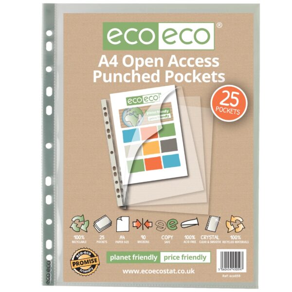 A4 100% Recycled Bag 25 Premier Open Access Multi Punched Pockets (1)