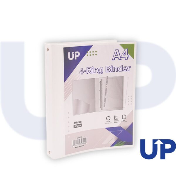 UP A4 Presentation Binder Spine Mechanism 4 Ring 40mm - White (10)
